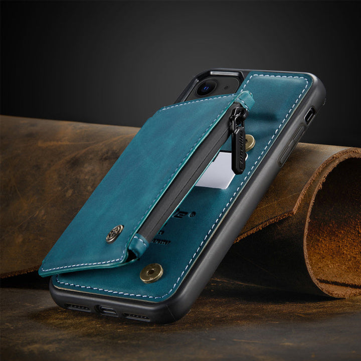 "Elegant herr flip fodral i svart PU-läder med korthållare, telefonstativ, skyddar telefon, sofistikerad design"