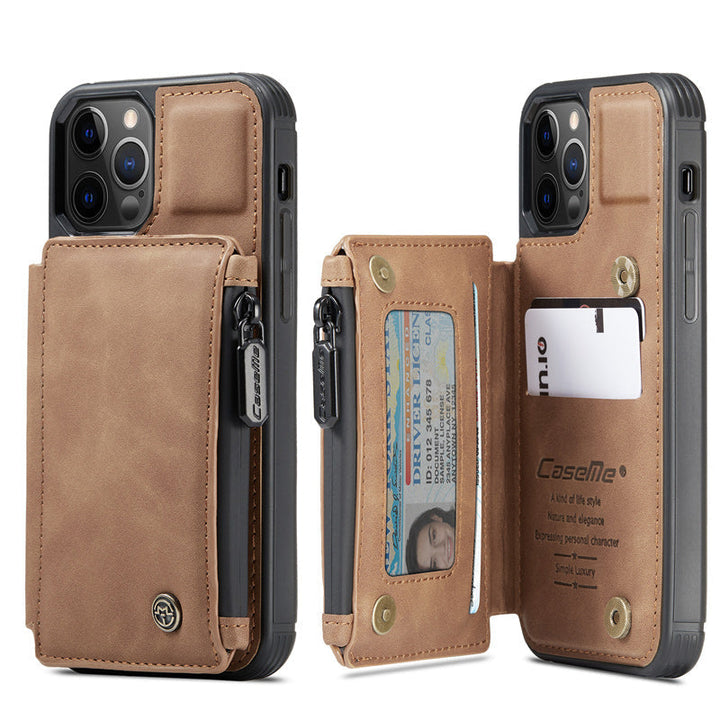 "Elegant herr flip fodral i svart PU-läder med korthållare, telefonstativ, skyddar telefon, sofistikerad design"