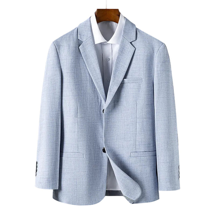 Elegant herrblazer med rak skuren kostymkrage, perfekt för en modern kontorslook.