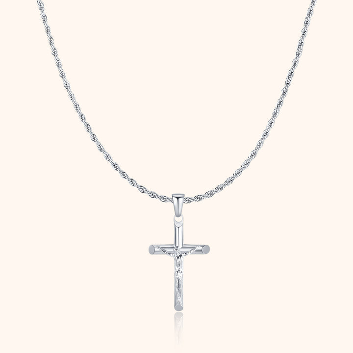 Elegant herrhalsband med kors i sterlingsilver, symbol för styrka och tro. Perfekt present för män.