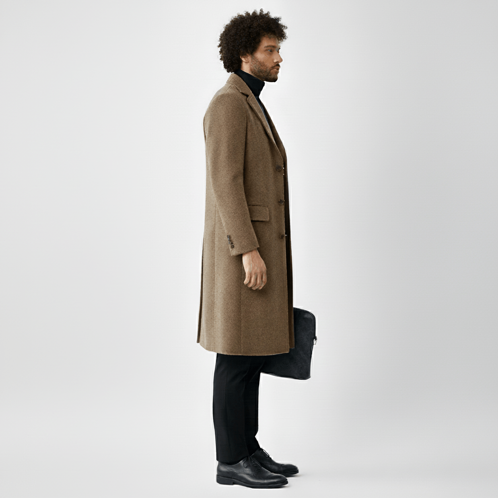 Klassisk herr ytterrock, modell Phoenix, med elegant knappslå. Moderiktig vinterjacka för män.