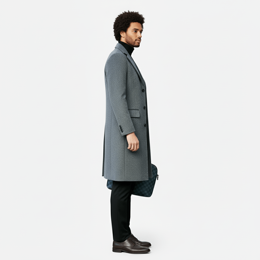 Höst- och vinterjacka för män: elegant långkappa Phoenix med knappslå. Mångsidig och stilren.