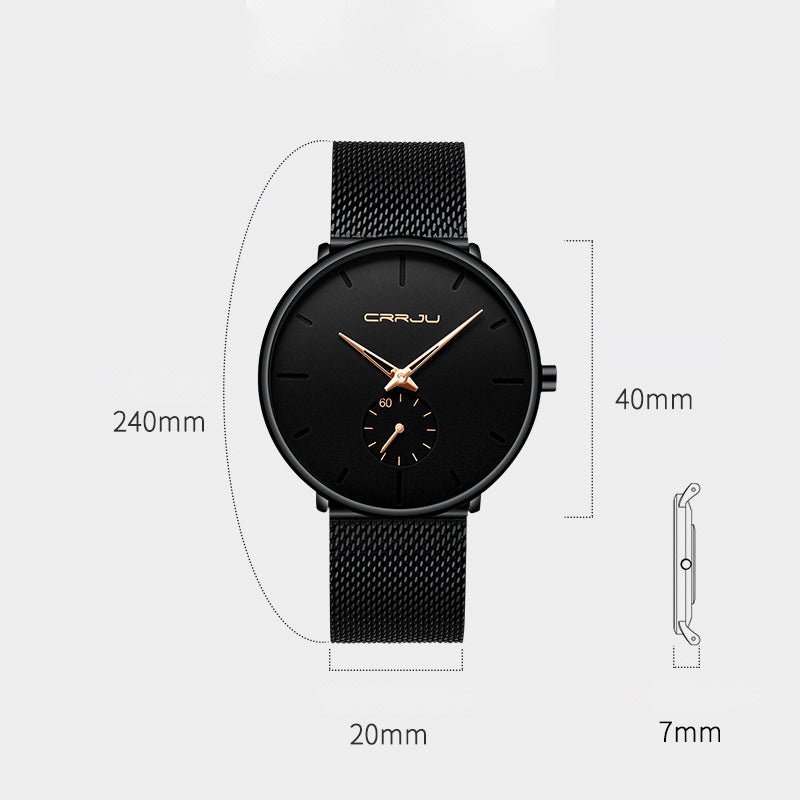 "Elegant herrklocka i rostfritt stål, frontvy. Vattentät design, reptåligt glas, lämplig för alla tillfällen."