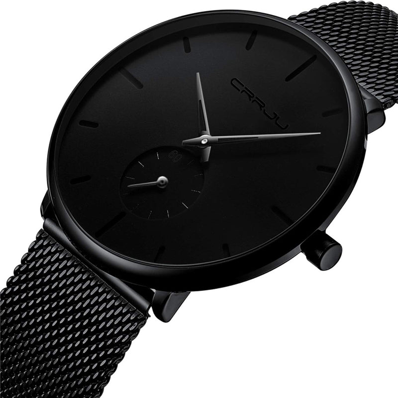 "Elegant herrklocka i rostfritt stål, frontvy. Vattentät design, reptåligt glas, lämplig för alla tillfällen."