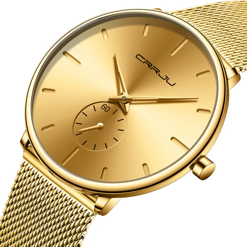 "Elegant herrklocka i rostfritt stål, frontvy. Vattentät design, reptåligt glas, lämplig för alla tillfällen."