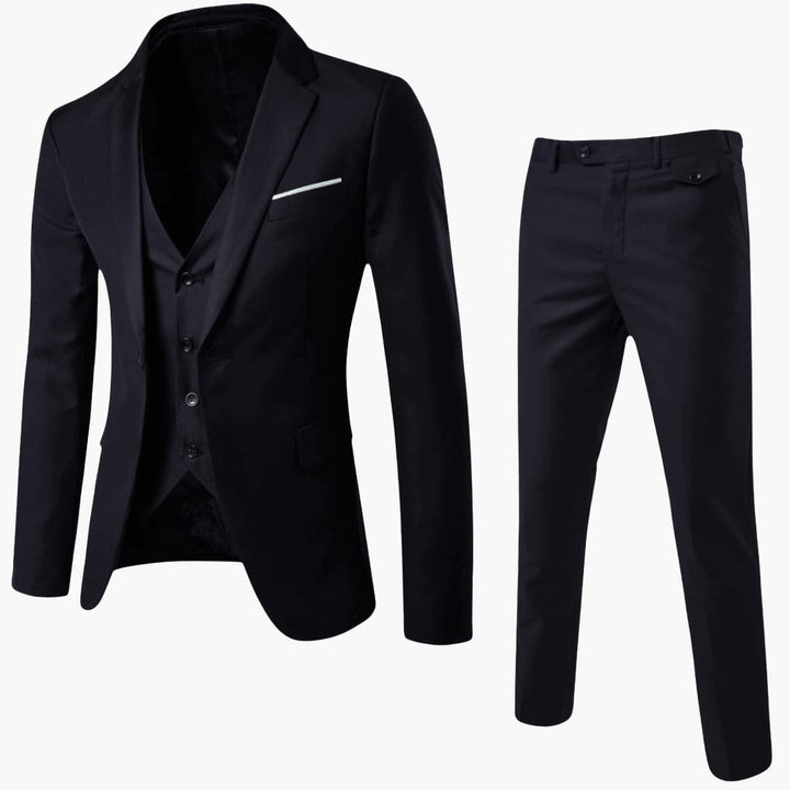 Elegant herrkostymset, smal passform. Tredelad kavaj, väst och byxor för bröllop och fest.