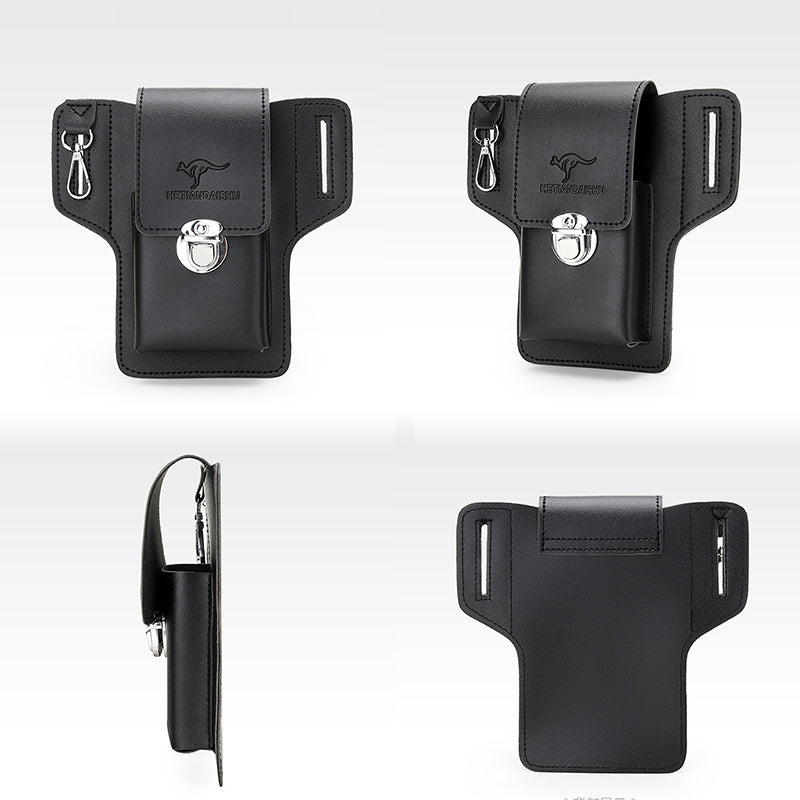 "Elegant herrtelefonhölster i brun PU-läder med bältesögla, perfekt för vardagsaktiviteter och hållbar användning."