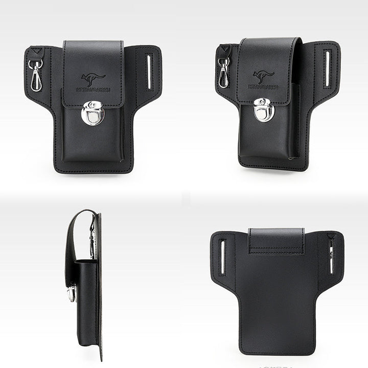 "Elegant herrtelefonhölster i brun PU-läder med bältesögla, perfekt för vardagsaktiviteter och hållbar användning."