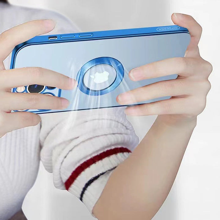 "Elegant iPhone-skal med metallring, elektropaterad ram för lyxigt utseende, säker och stilfull funktionalitet"