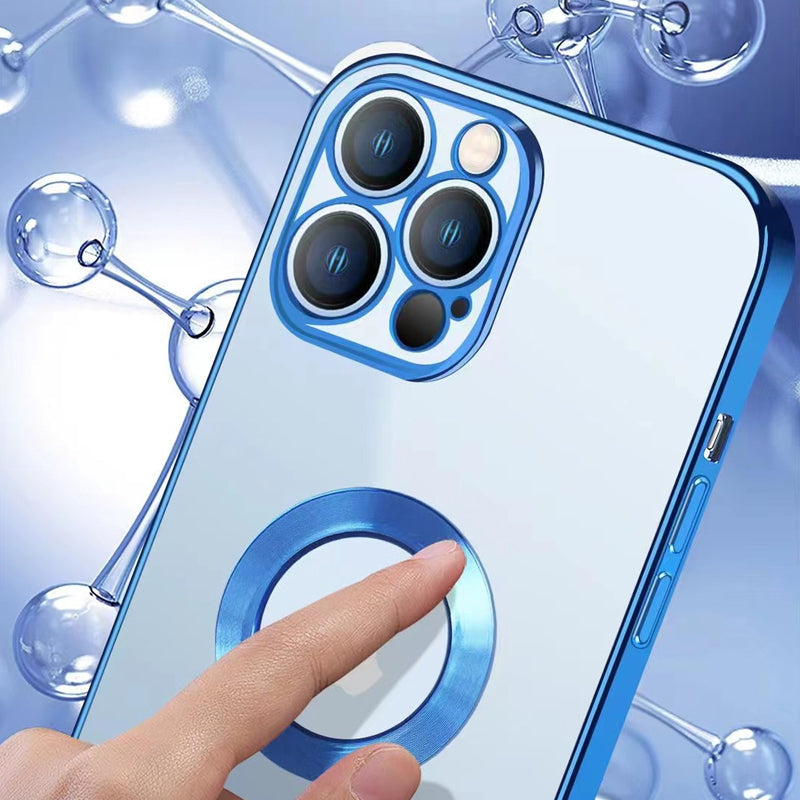 "Elegant iPhone-skal med metallring, elektropaterad ram för lyxigt utseende, säker och stilfull funktionalitet"