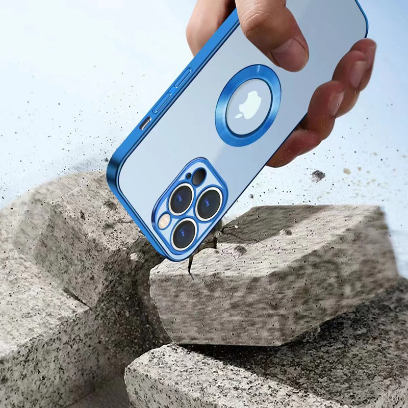 "Elegant iPhone-skal med metallring, elektropaterad ram för lyxigt utseende, säker och stilfull funktionalitet"