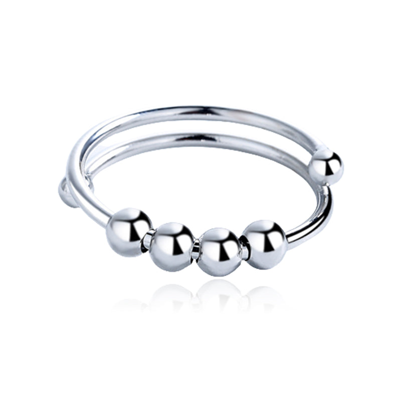 "Elegant justerbar ångestring med 4 roterbara metallpärlor för mindfulness och stresslindring, perfekt för kvinnors accessoar