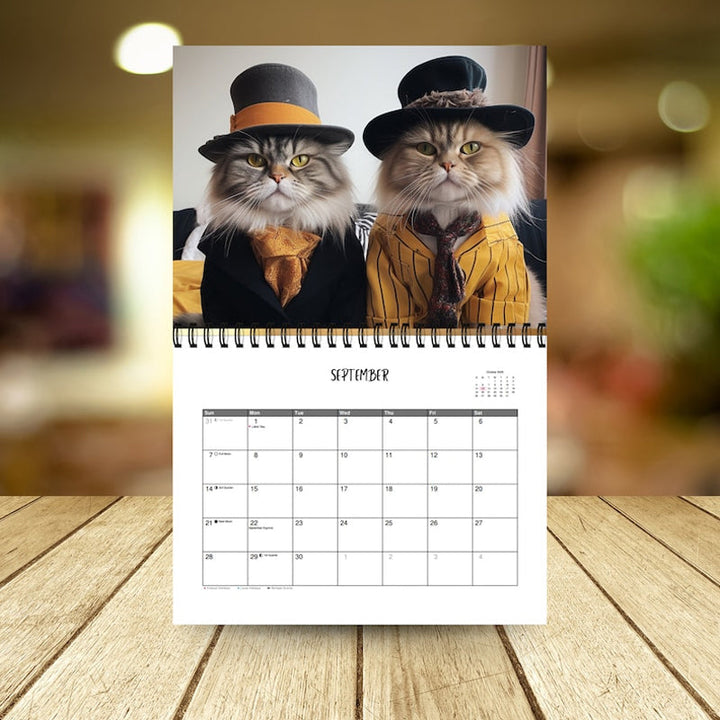 Elegant katt i haute couture outfit från 2025 Mode Kattkalender; perfekt för kattälskare som värdesätter stil.
