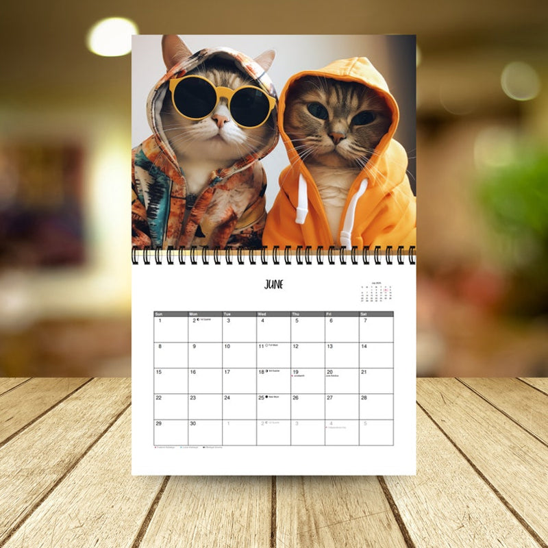 Elegant katt i haute couture outfit från 2025 Mode Kattkalender; perfekt för kattälskare som värdesätter stil.
