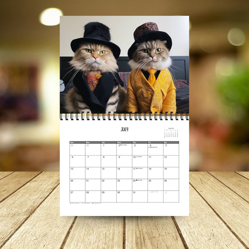 Elegant katt i haute couture outfit från 2025 Mode Kattkalender; perfekt för kattälskare som värdesätter stil.