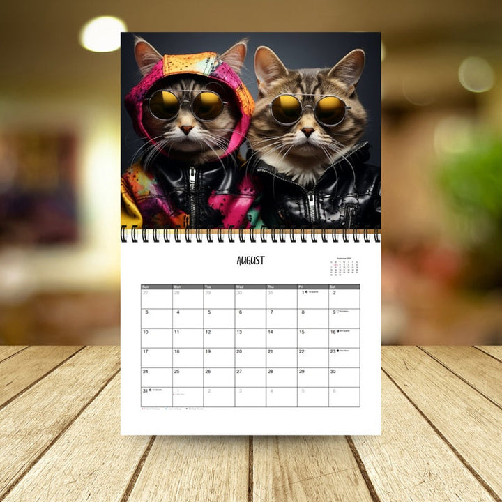 Elegant katt i haute couture outfit från 2025 Mode Kattkalender; perfekt för kattälskare som värdesätter stil.