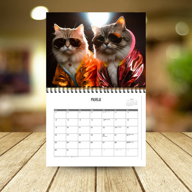 Elegant katt i haute couture outfit från 2025 Mode Kattkalender; perfekt för kattälskare som värdesätter stil.
