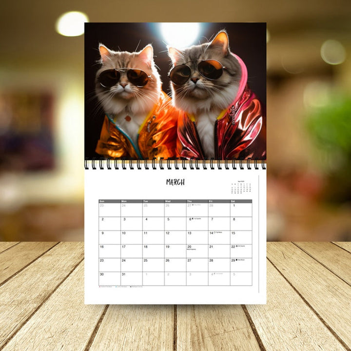 Elegant katt i haute couture outfit från 2025 Mode Kattkalender; perfekt för kattälskare som värdesätter stil.