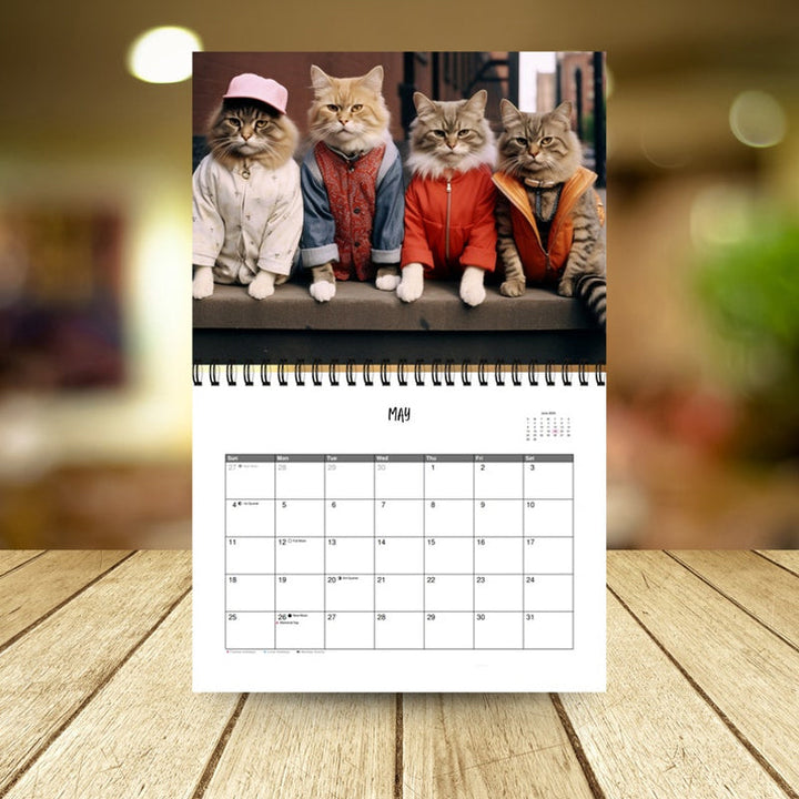 Elegant katt i haute couture outfit från 2025 Mode Kattkalender; perfekt för kattälskare som värdesätter stil.