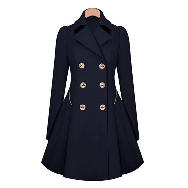 Klassisk damkappa i trenchcoatmodell, dubbelknäppt design och bälte i midjan, mångsidig elegant ytterplagg.
