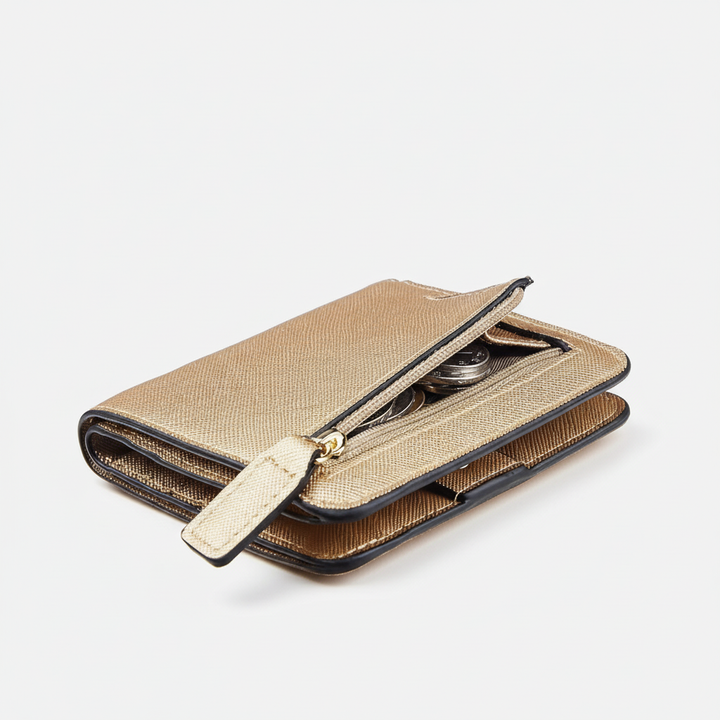 Exklusiv kompakt läderplånbok för kvinnor. Elegant accessoar med smart RFID-blockering.