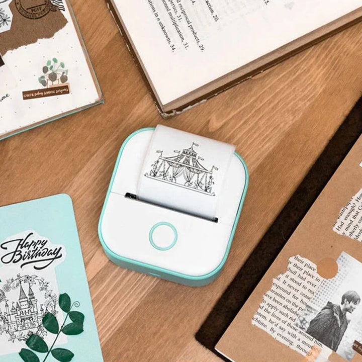"Elegant, kompakt mini bärbar Bluetooth-skrivare för studenter, vit färg, idealisk för organisering och produktivitet."