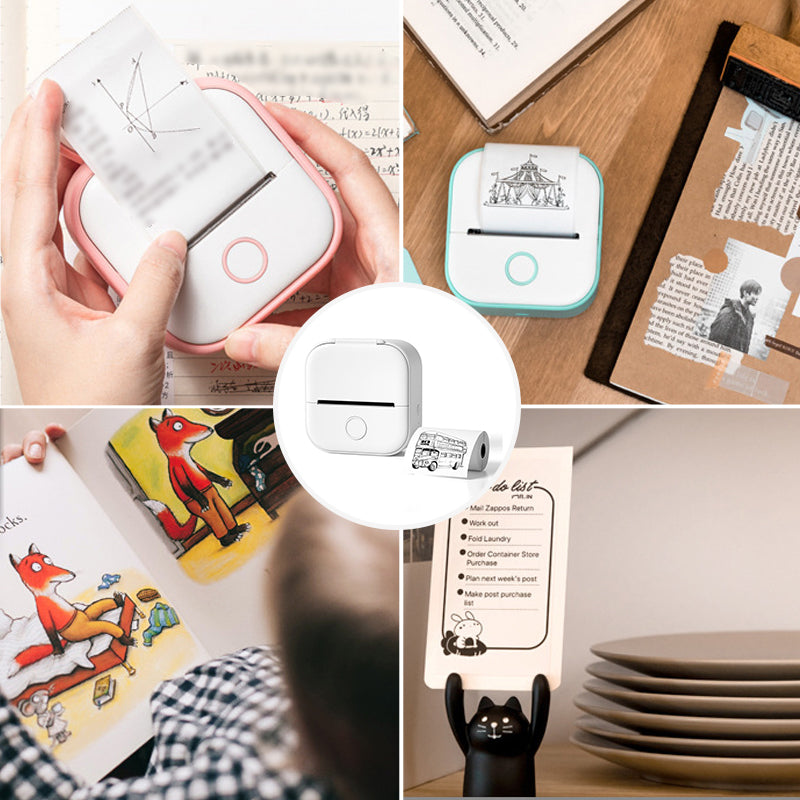 "Elegant, kompakt mini bärbar Bluetooth-skrivare för studenter, vit färg, idealisk för organisering och produktivitet."