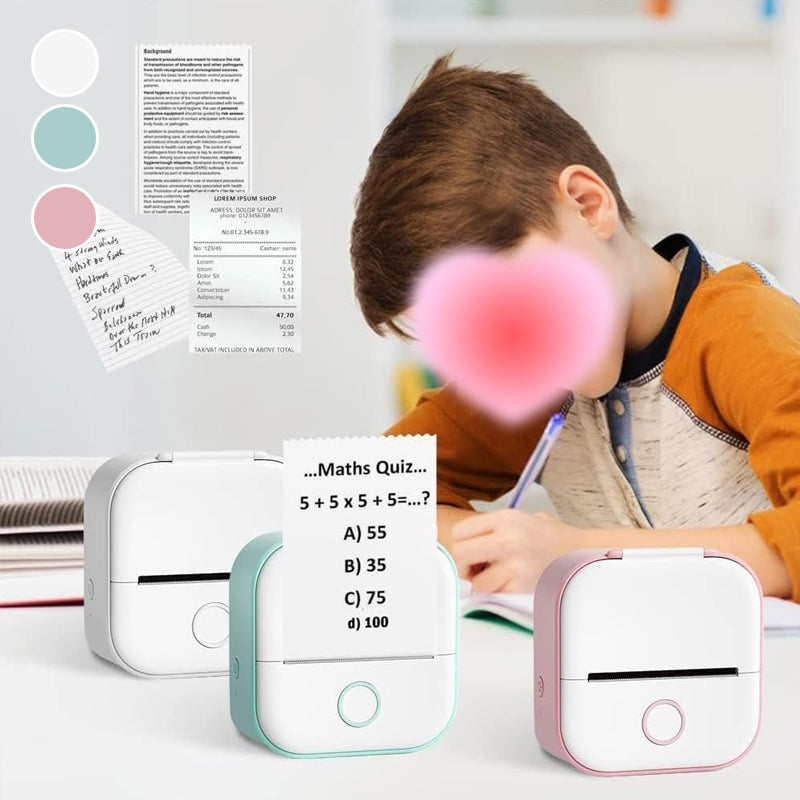 "Elegant, kompakt mini bärbar Bluetooth-skrivare för studenter, vit färg, idealisk för organisering och produktivitet."