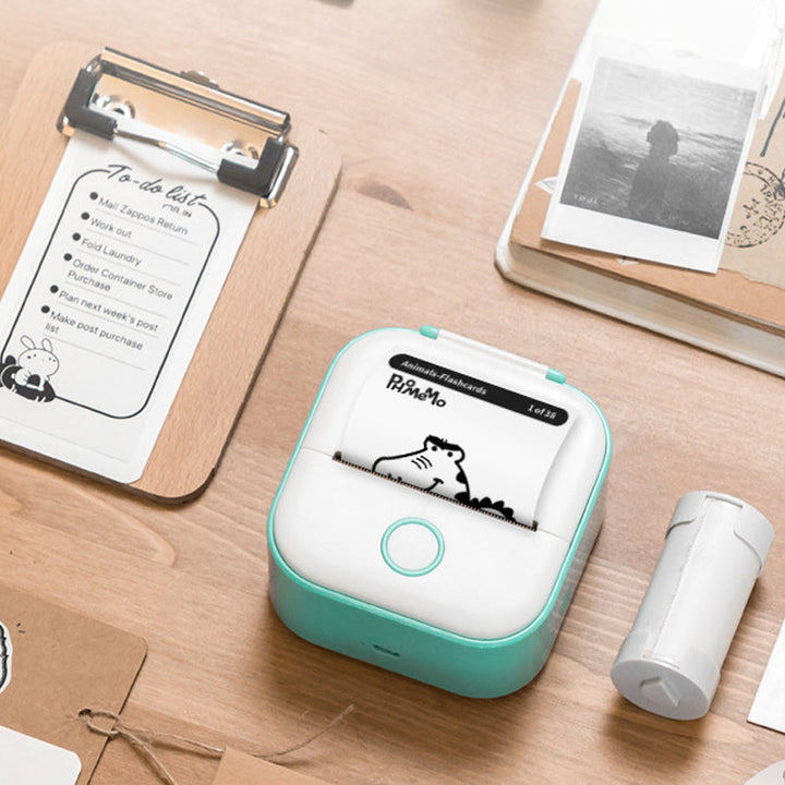 "Elegant, kompakt mini bärbar Bluetooth-skrivare för studenter, vit färg, idealisk för organisering och produktivitet."