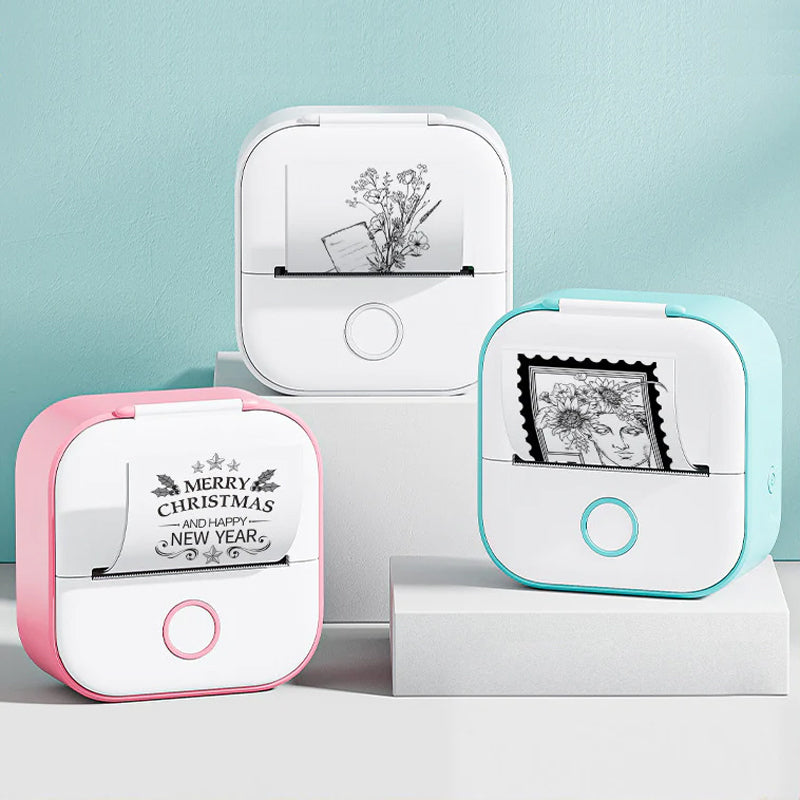 "Elegant, kompakt mini bärbar Bluetooth-skrivare för studenter, vit färg, idealisk för organisering och produktivitet."