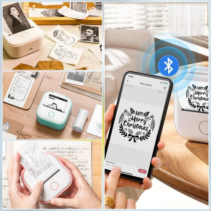 "Elegant, kompakt mini bärbar Bluetooth-skrivare för studenter, vit färg, idealisk för organisering och produktivitet."