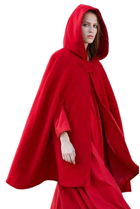 Elegant kort damkappa i vintage design, perfekt för höst och vinter. Varmt ytterplagg med huva.
