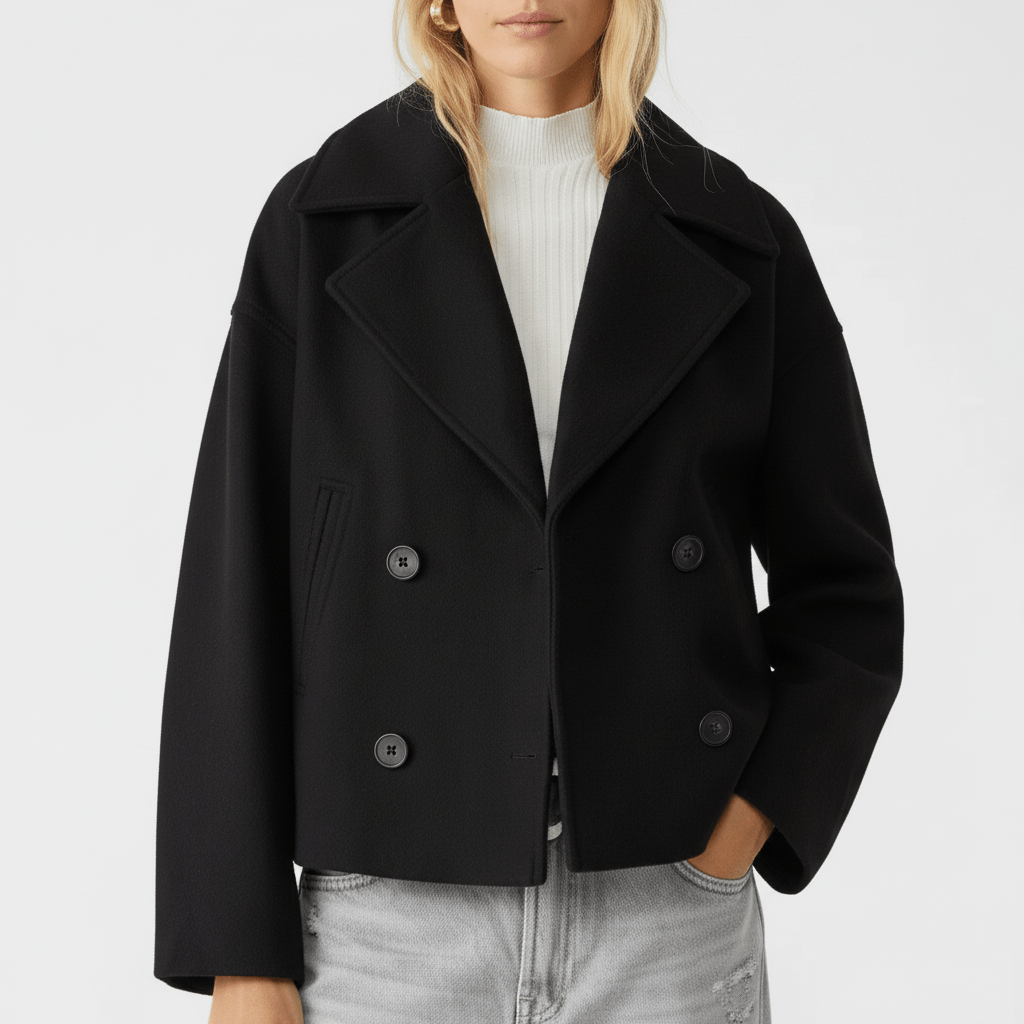 Kort dubbelknäppt blazer 'Jessica' stylad med byxor/kjol för en komplett look.