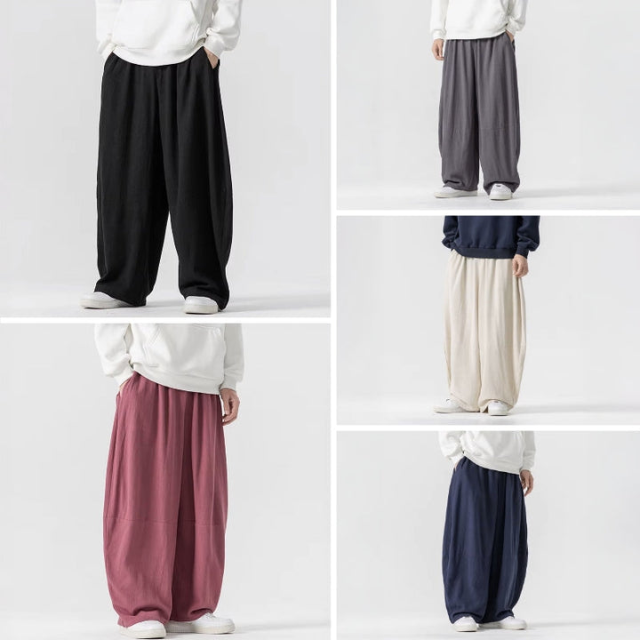 Modefoto av kvinnors vida byxor med hög midja, kombinerat med en crop top för en trendig outfit.