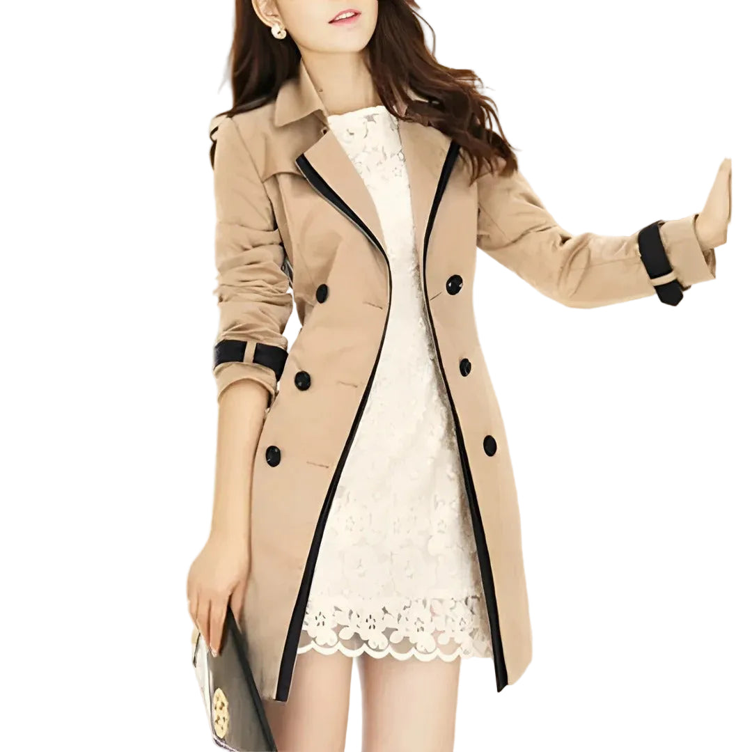 Elegant kvinnors klassisk trenchcoat med bälte, perfekt för vår och höst.