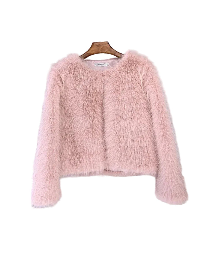 Elegant kvinnors lyxiga fodrade plyschjacka med shearlingfoder för höst och vinter.