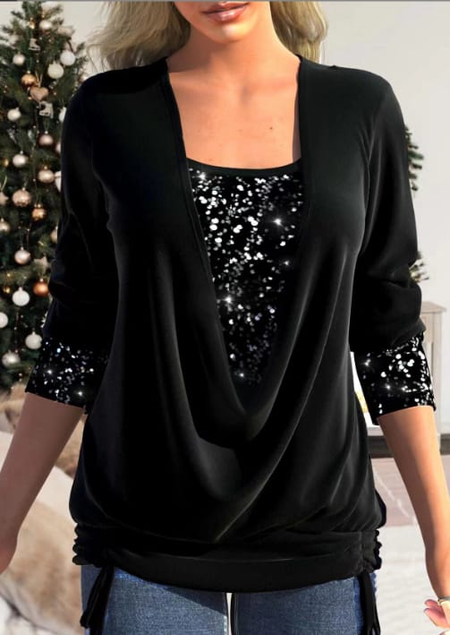 Kvinnors långärmad topp med paljetter, perfekt för att lyfta vardags- och festoutfits