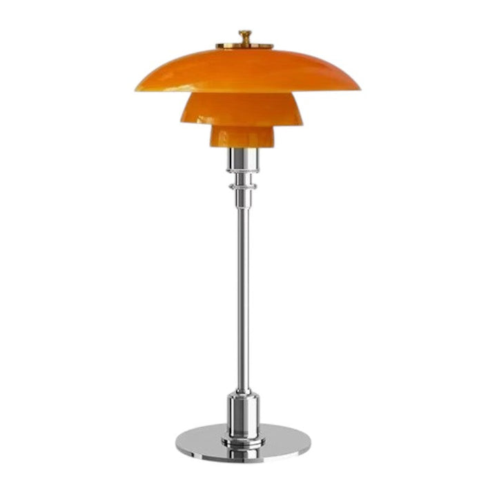 Elegant bordslampa LED tänd på ett nattduksbord, ger ett varmt och inbjudande sken.