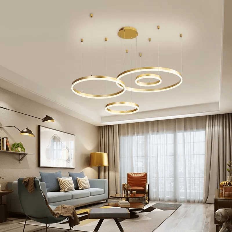 Energisnål LED-lampa med dimbara funktioner. Elegant pendellampa för taket, kontrollerbar med fjärr.