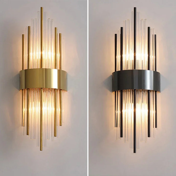 Guld LED-vägglampa, lyxig och modern designlampa för vardagsrum. Inomhusbelysning.