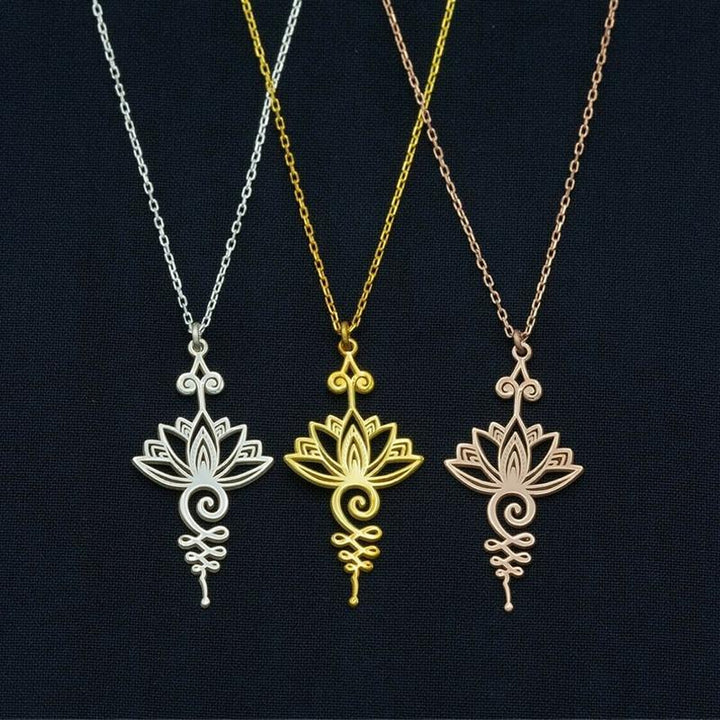 "Elegant lotusblomma halsband för kvinnor, hängande design i gyllene, silver och roséguld med glänsande finish och detaljrike