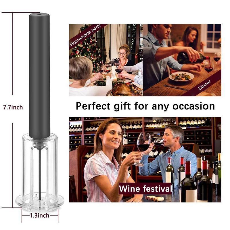 "Elegant lufttryck vinöppnare set med folieskärare, vinhällare och rostfri ståldesign, perfekt för vinälskare."