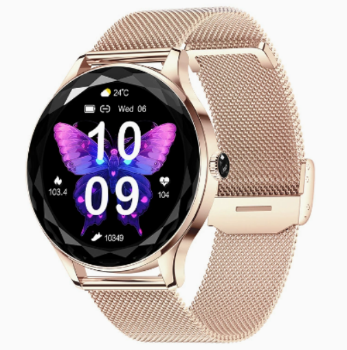 Elegant Luxe dam smartwatch i roséguld med funktioner för hälsa och stil. Uppkopplad smartklocka för kvinnor.