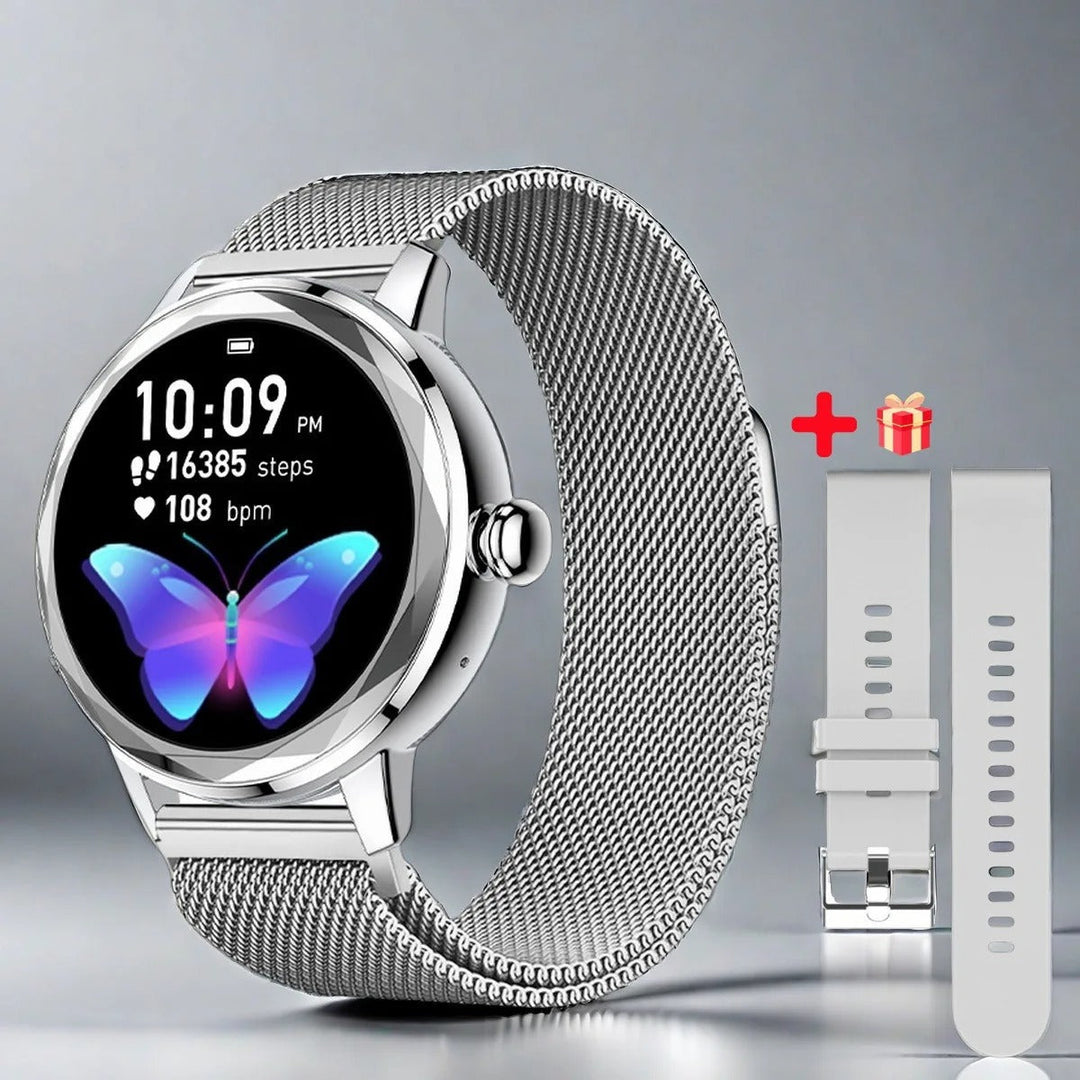 Moderiktig dam smartwatch som kombinerar elegant stil med smart teknik. Perfekt roséguld klocka för alla tillfällen.