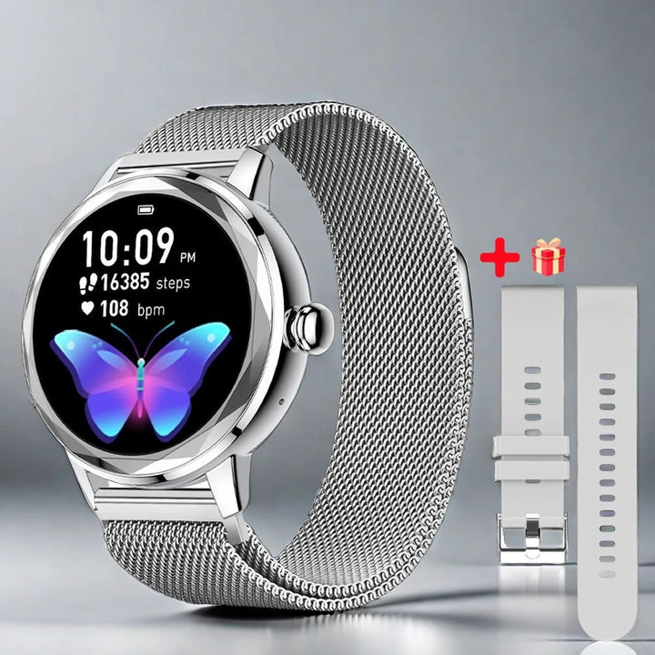 Moderiktig dam smartwatch som kombinerar elegant stil med smart teknik. Perfekt roséguld klocka för alla tillfällen.