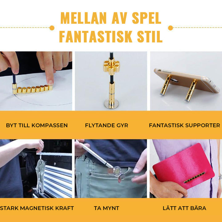 "Elegant, magnetisk metallpenna i silver med flera komponenter för kreativa former och stylusfunktion, perfekt som gåva."