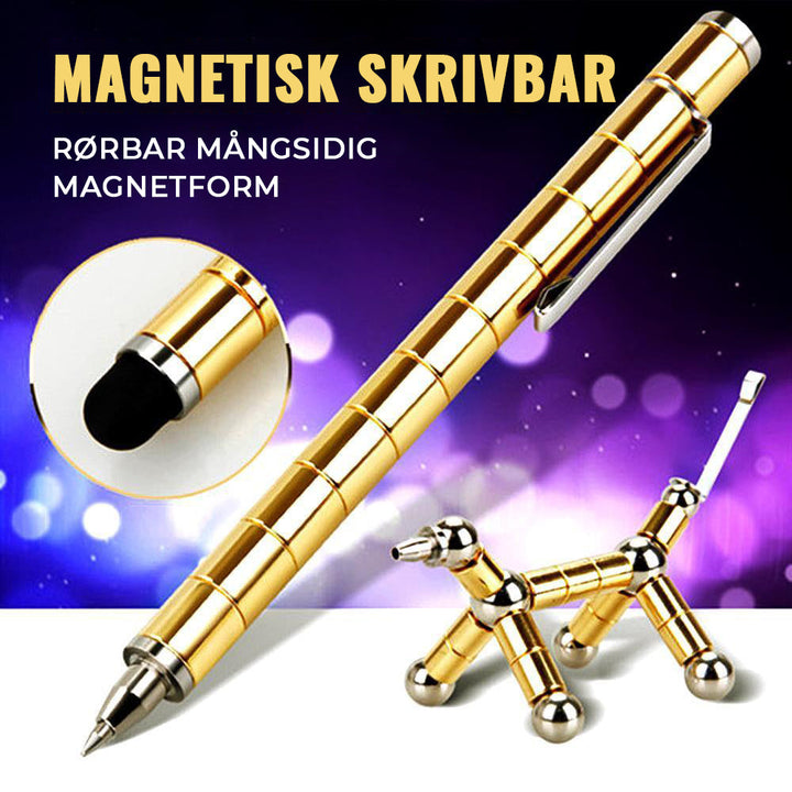 "Elegant, magnetisk metallpenna i silver med flera komponenter för kreativa former och stylusfunktion, perfekt som gåva."