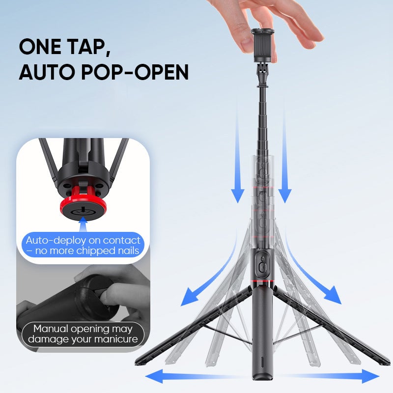"Elegant magnetiskt Bluetooth selfiestativ, lätt och utdragbar design med fjärrkontroll för flexibel fotografering."