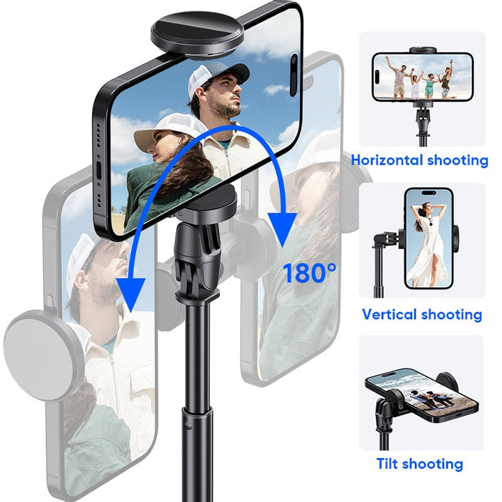 "Elegant magnetiskt Bluetooth selfiestativ, lätt och utdragbar design med fjärrkontroll för flexibel fotografering."
