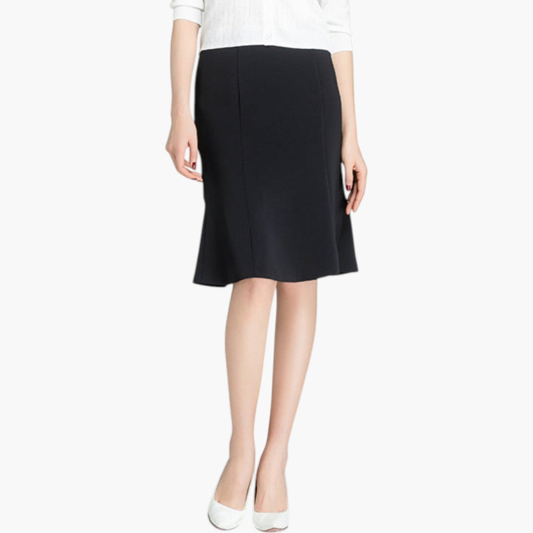 Elegant midi-kjol med hög midja och utsvängd fåll för kvinnor. Perfekt för både vardag och fest.